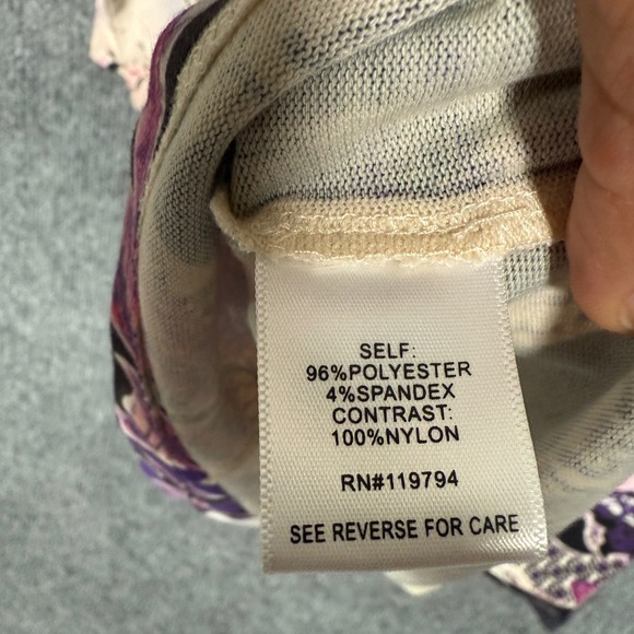 One World Size XL Top Blouse White Purple Paisley Boho Beaded 3/4 Sleeve Stretch - Picture 6 of 8